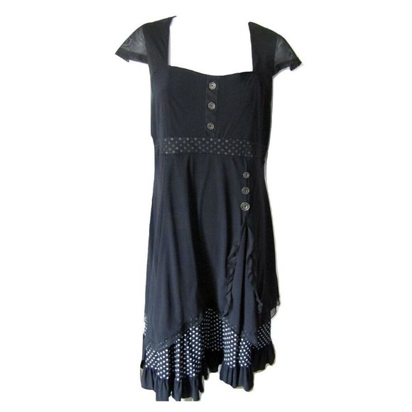 Simon Chang Black Dress with Polka Dot Trim 12